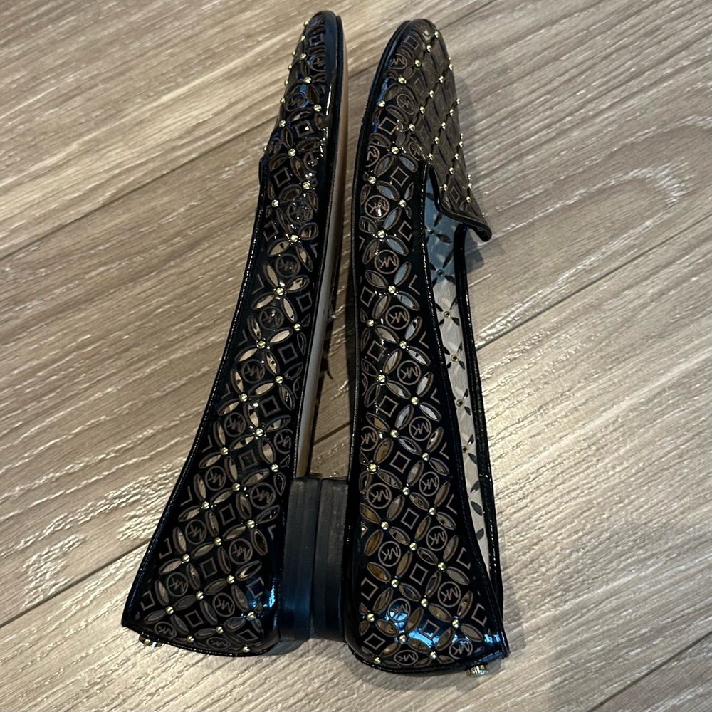 Michael Kors black and gold studded patent leather perforated loafers - Picture 5 of 8
